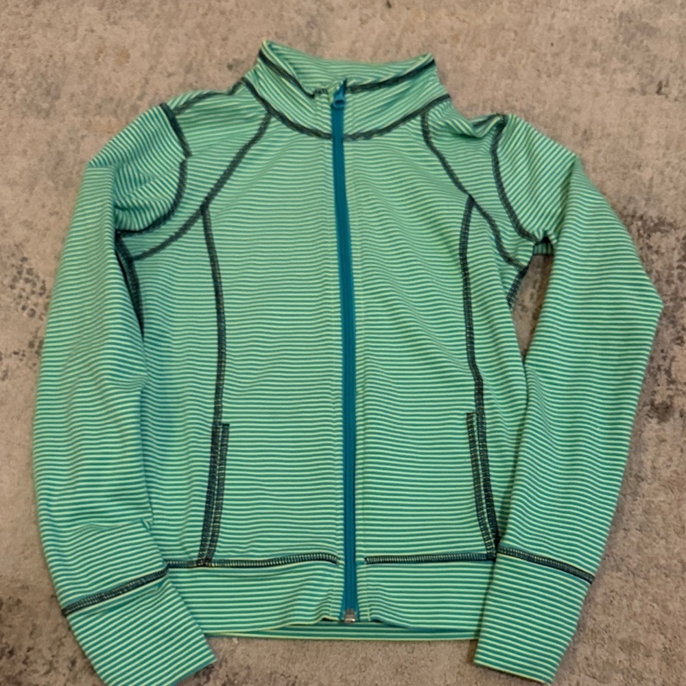 (163)Zella Girl Green Striped Hoodie